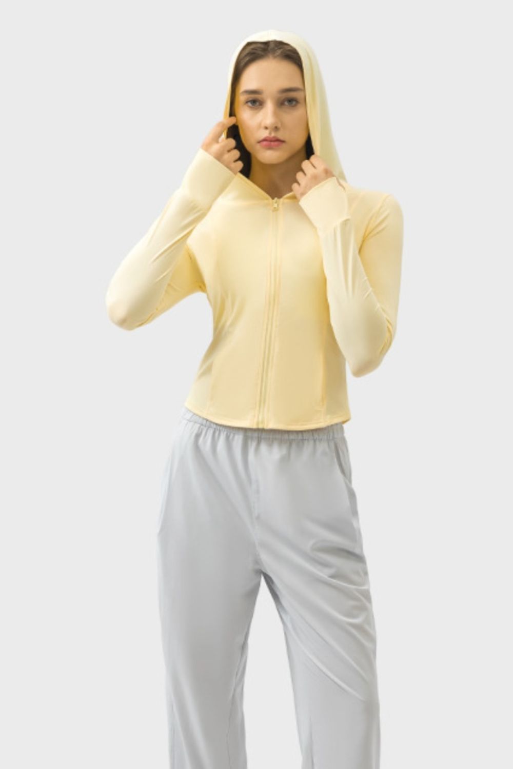 Zip Up Hooded Long Sleeve Active Top