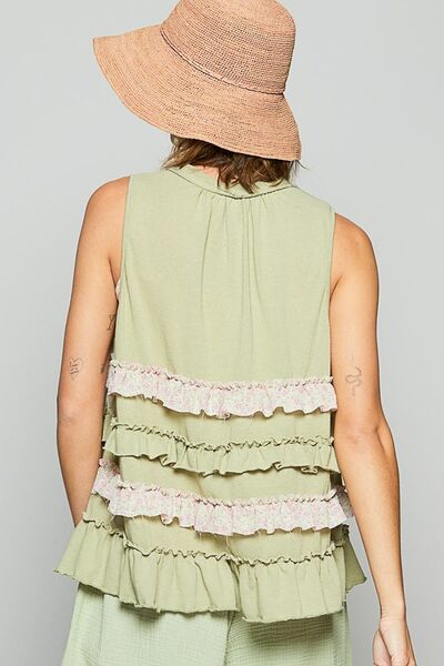 Ruffled Open Front Sleeveless Boho Cardigan