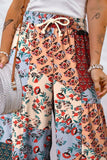 Plus Size Drawstring Printed Wide Leg Pants