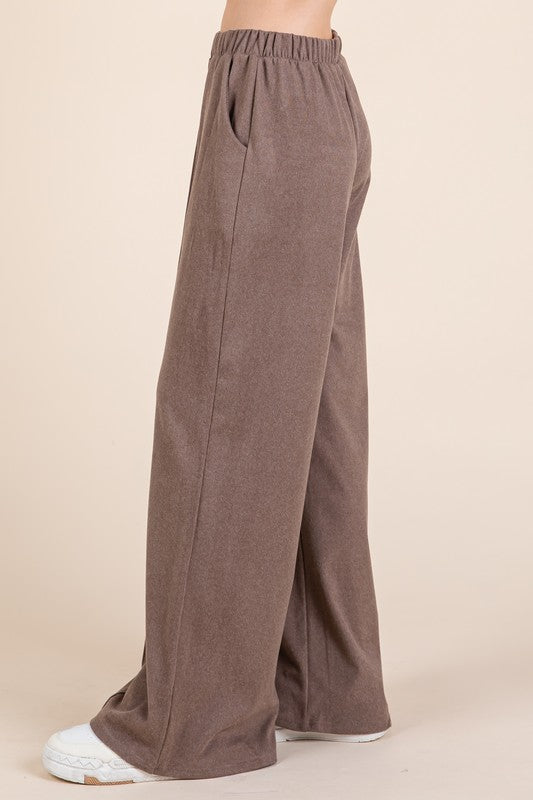 Elastic Waist Wide Leg Beach Pants with Pockets