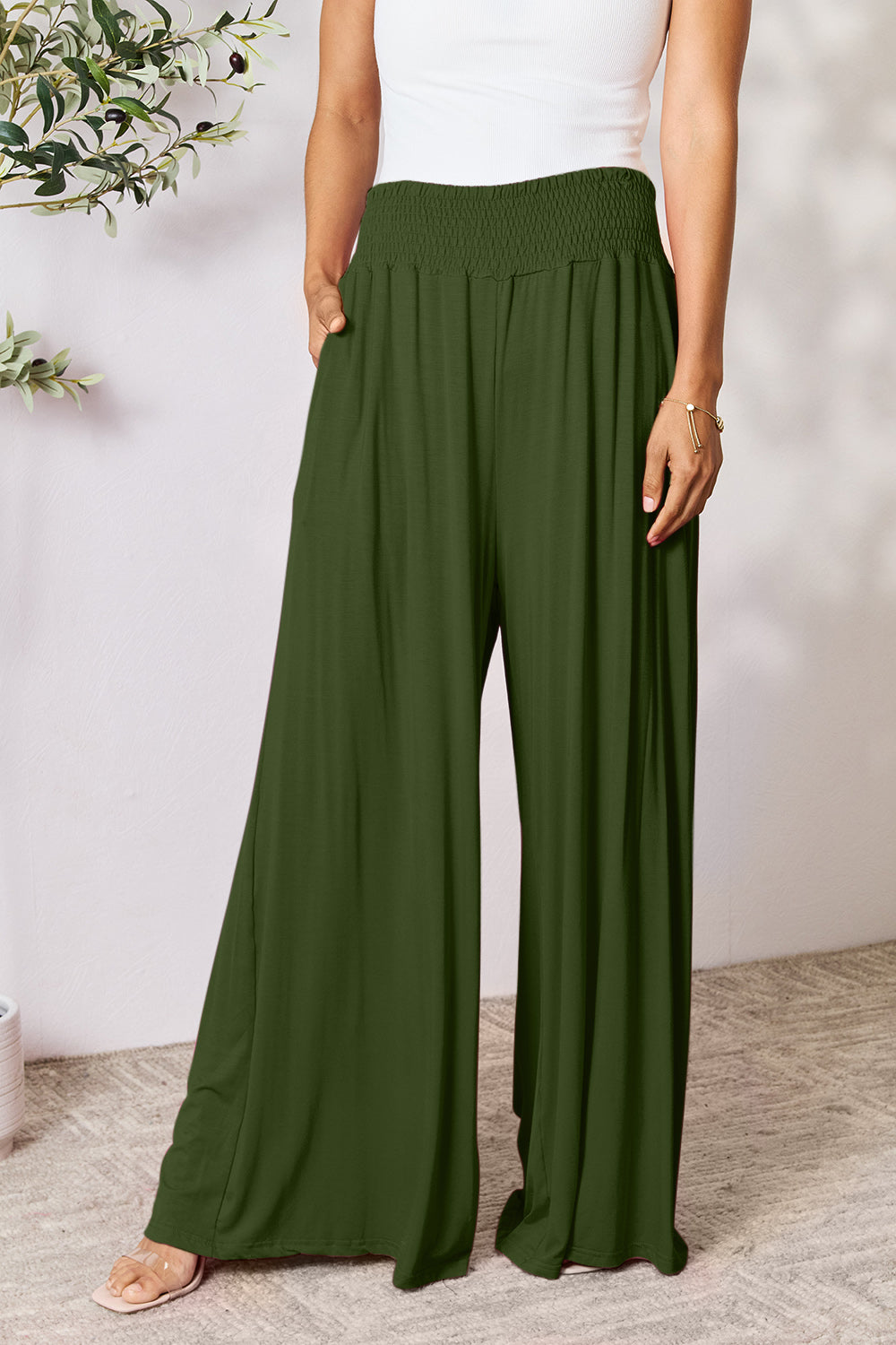 Full Size Wide Waistband Wide Leg Resort Pants