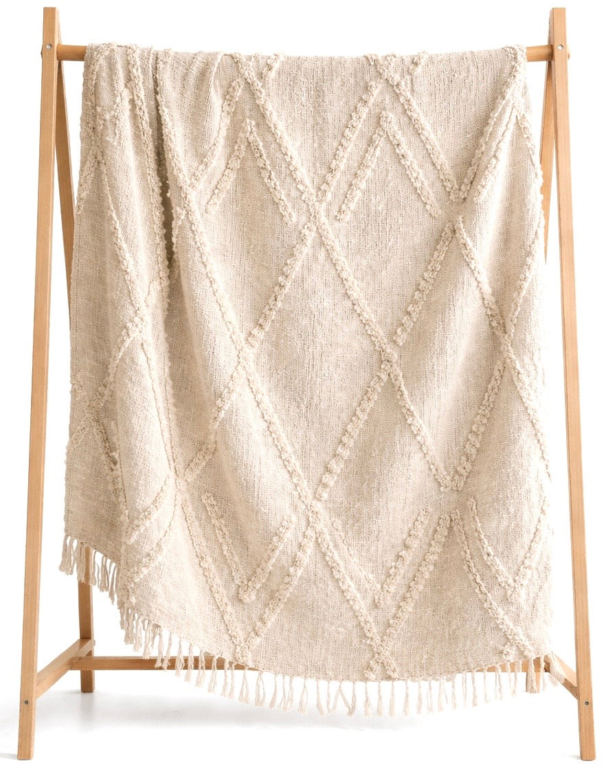 Handmade Maya Beige Throw Blanket