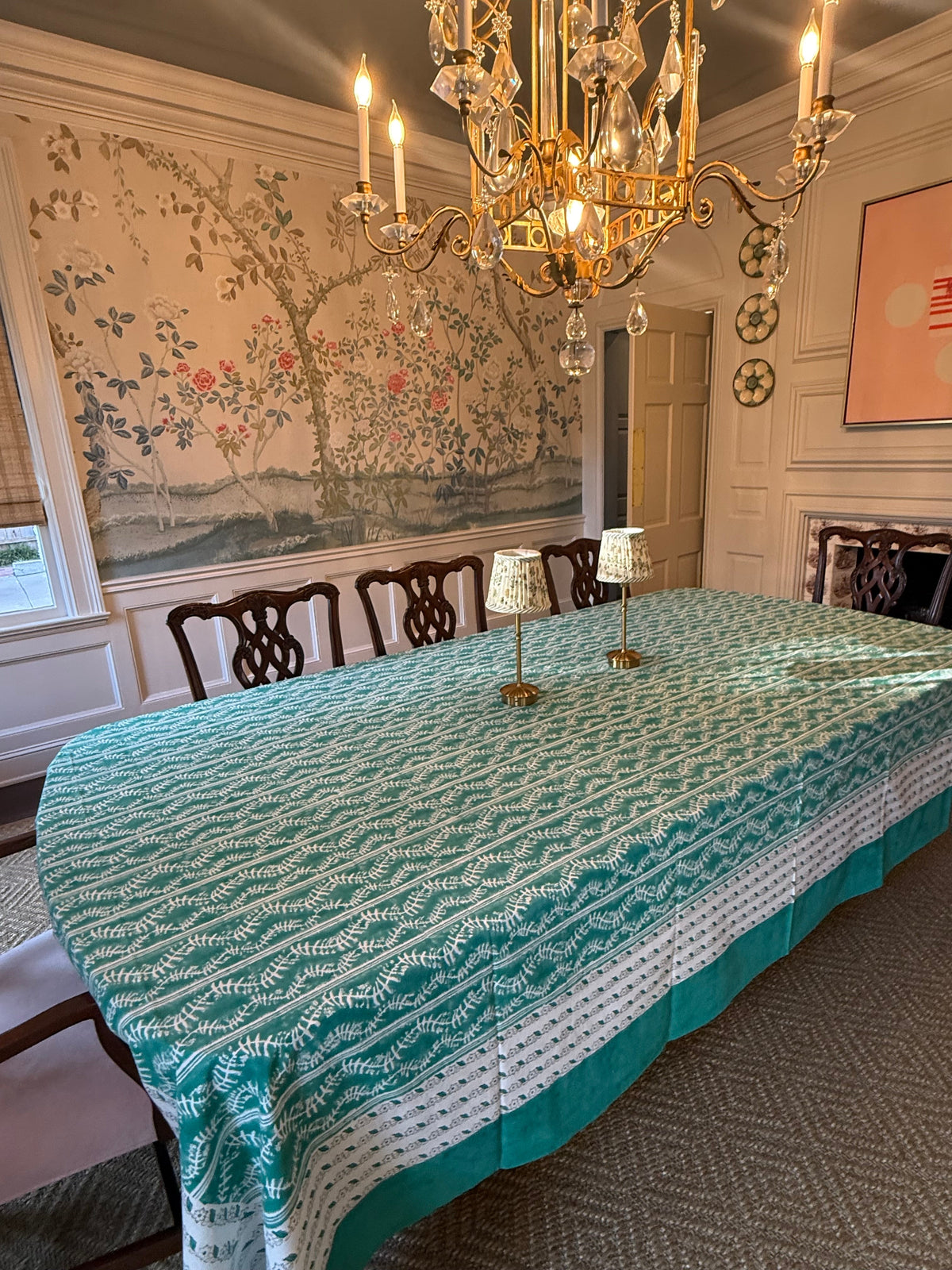 Bluebell Tablecloth in Emerald - Handmade