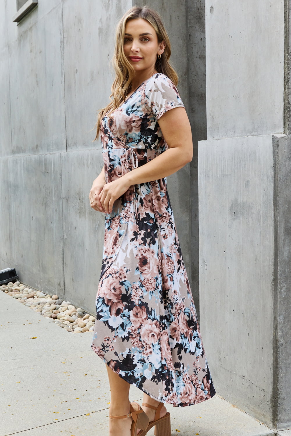 Full Size Floral Maxi Wrap Summer Midi Dress