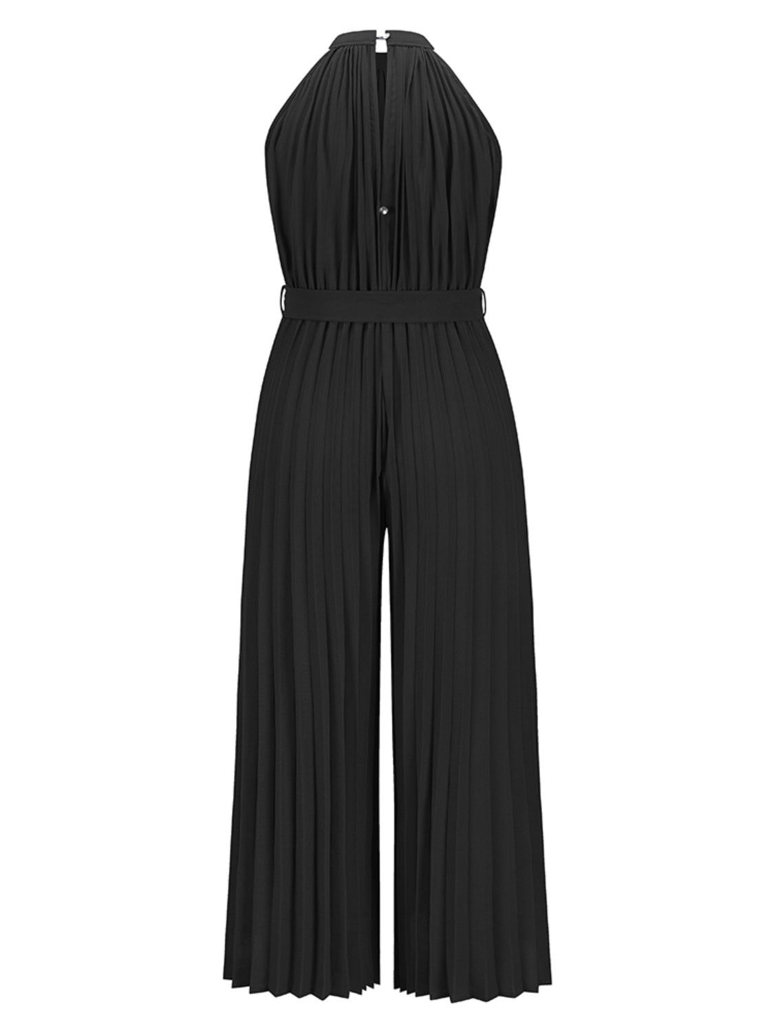 Tie Waist Pleated Sleeveless Resort Jumpsuit