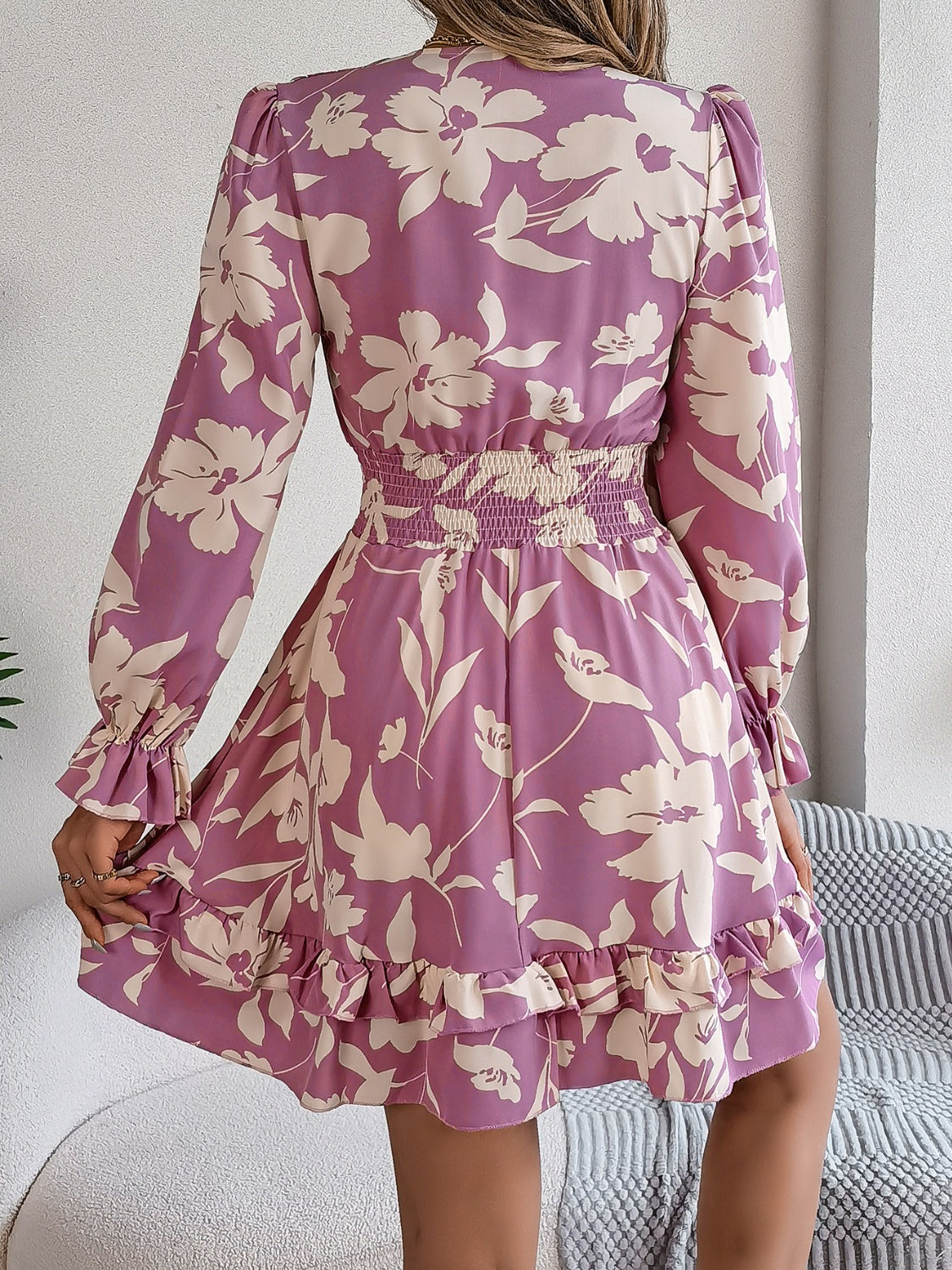 Floral Ruffled Long Sleeve Dress