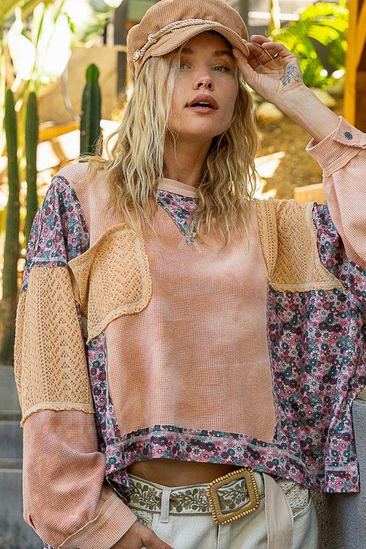 Floral Patchwork Round Neck Knit Boho Beach Top