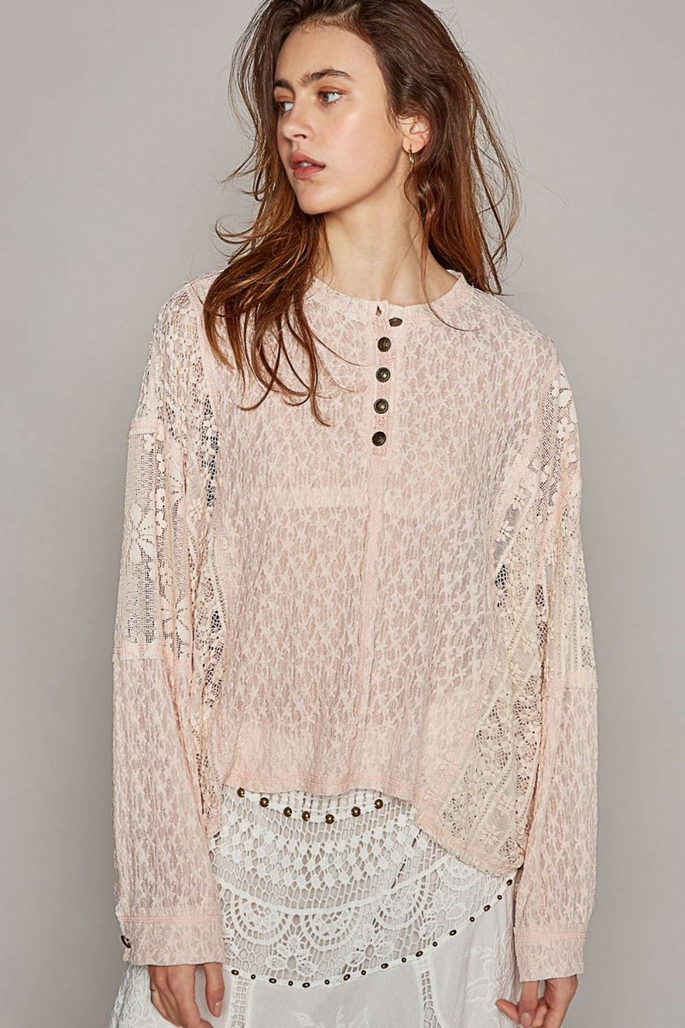 Beachy Long Sleeve Raw Edge Lace Boho Top