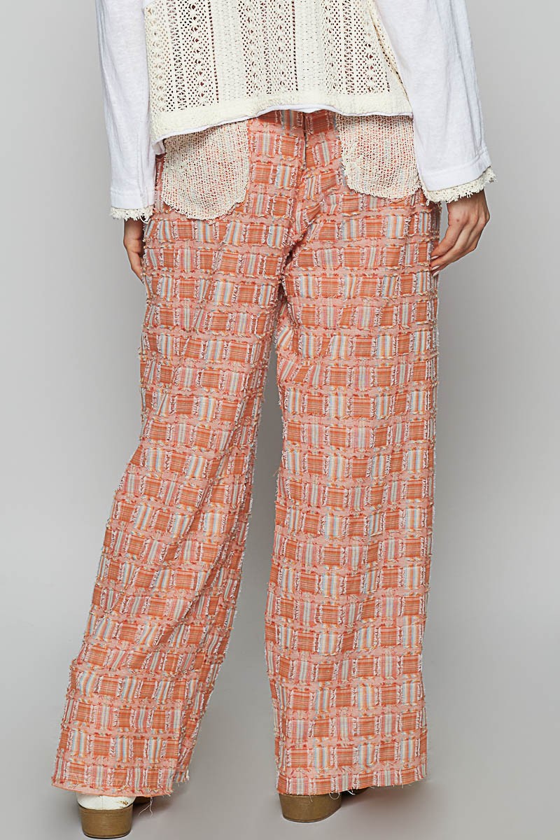 Lace Trim Drawstring Checkered Wide Leg Boho Beach Pants