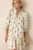 Full Size Frill Bow Print Half Sleeve Mini Resort Dress