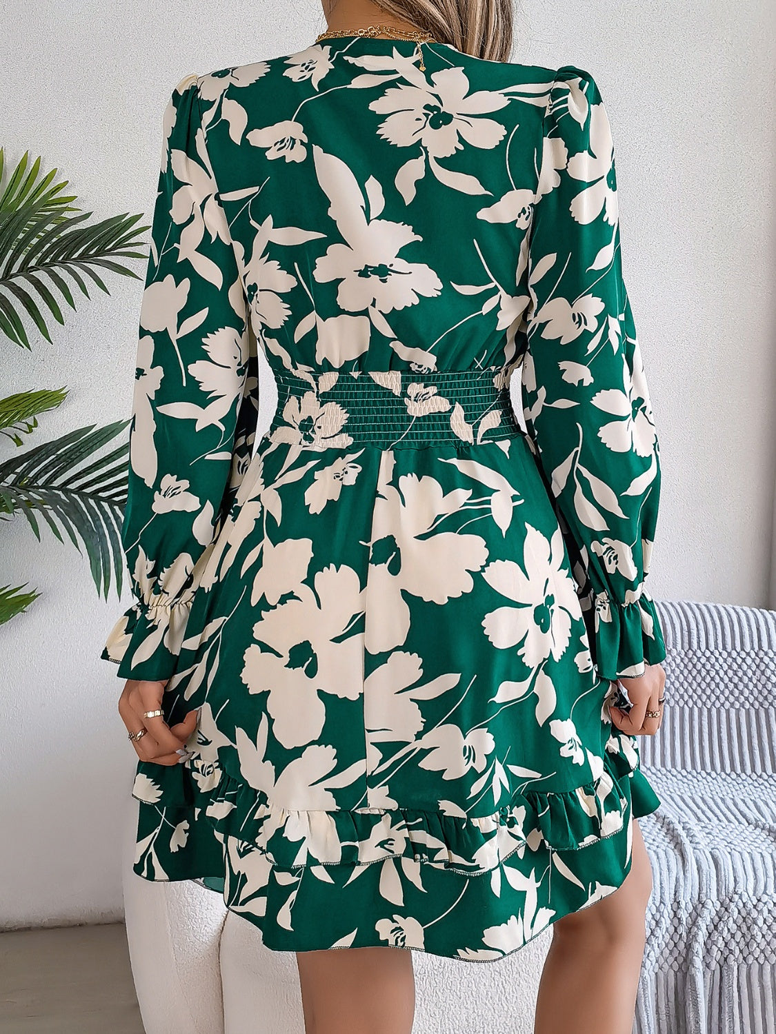 Floral Ruffled Long Sleeve Dress