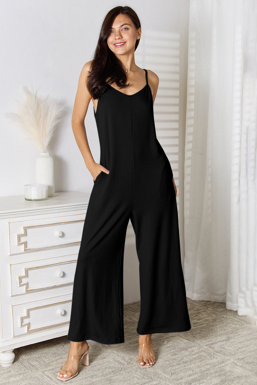 Plus Size Spaghetti Strap V-Neck Jumpsuit