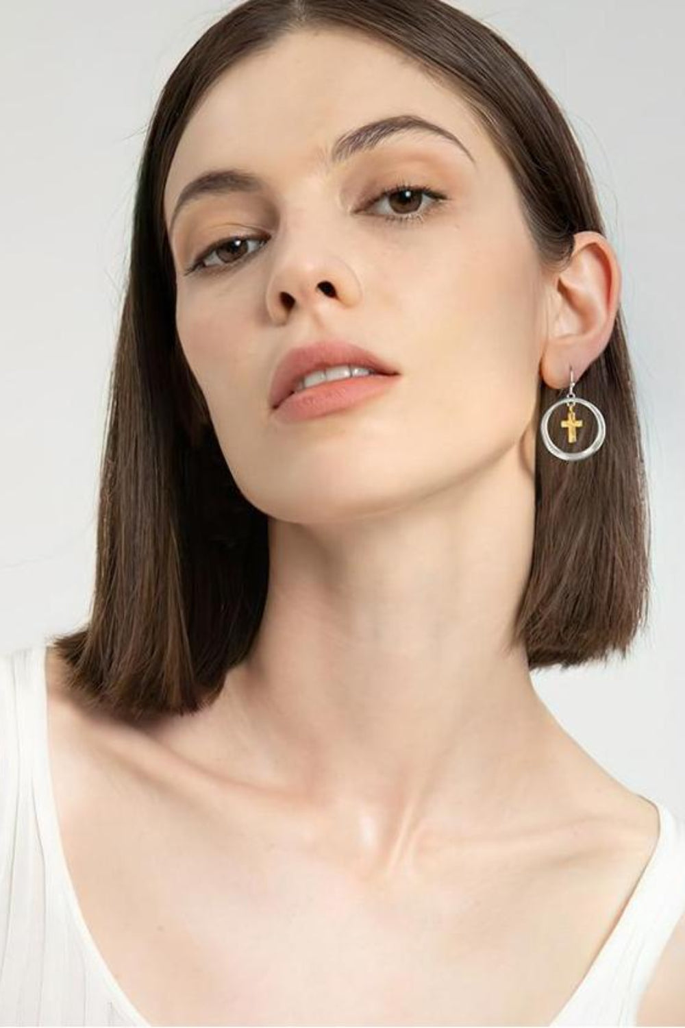 Brass Gold-plated Cross Dangle Earrings