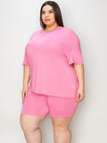 Plus Size V-Neck Drop Shoulder T-Shirt and Shorts Set