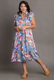 Full Size Tropical Leaf Vacation Midi Dress