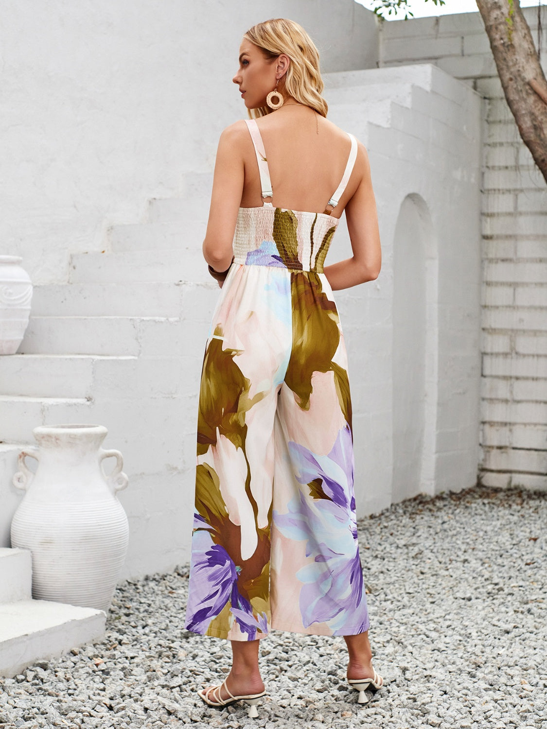 Tropical Vibe Wide Strap Vacation Jumpsuit