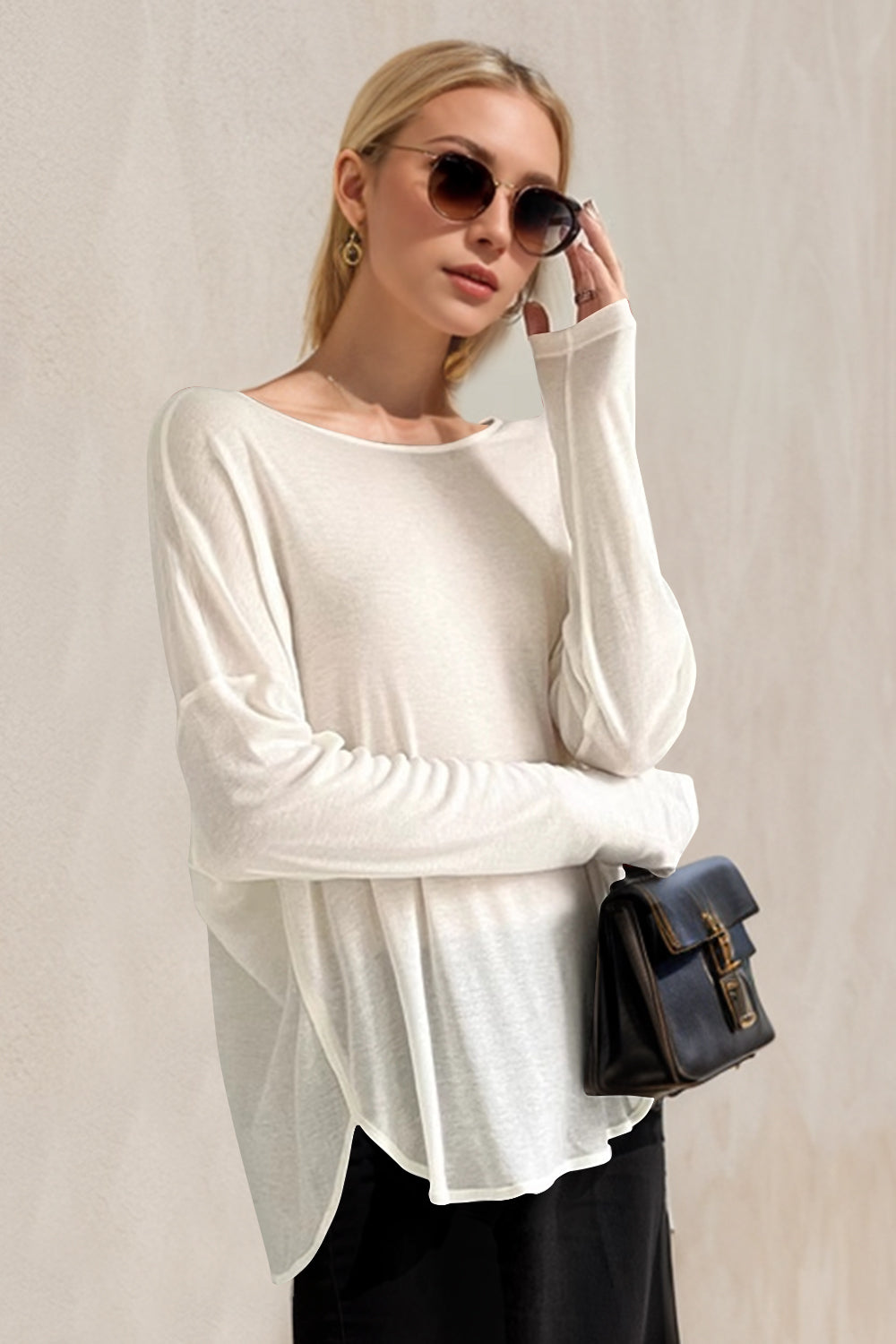 Silk Blend Long Sleeve T-Shirt