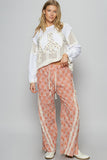 Lace Trim Drawstring Checkered Wide Leg Boho Beach Pants