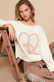 Round Neck Long Sleeve Thermal Knit Patch Top