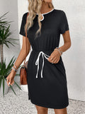 Tied Round Neck Short Sleeve Dress