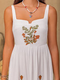 Floral Embroidered White Sleeveless Beach Maxi Dress