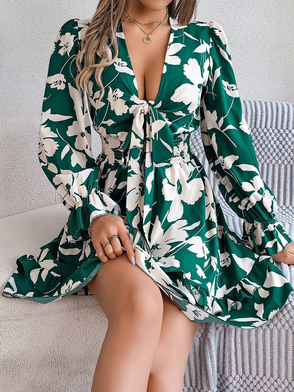 Floral Ruffled Long Sleeve Dress