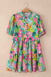 Retro Big Floral Puff Sleeve Mini Summer Dress