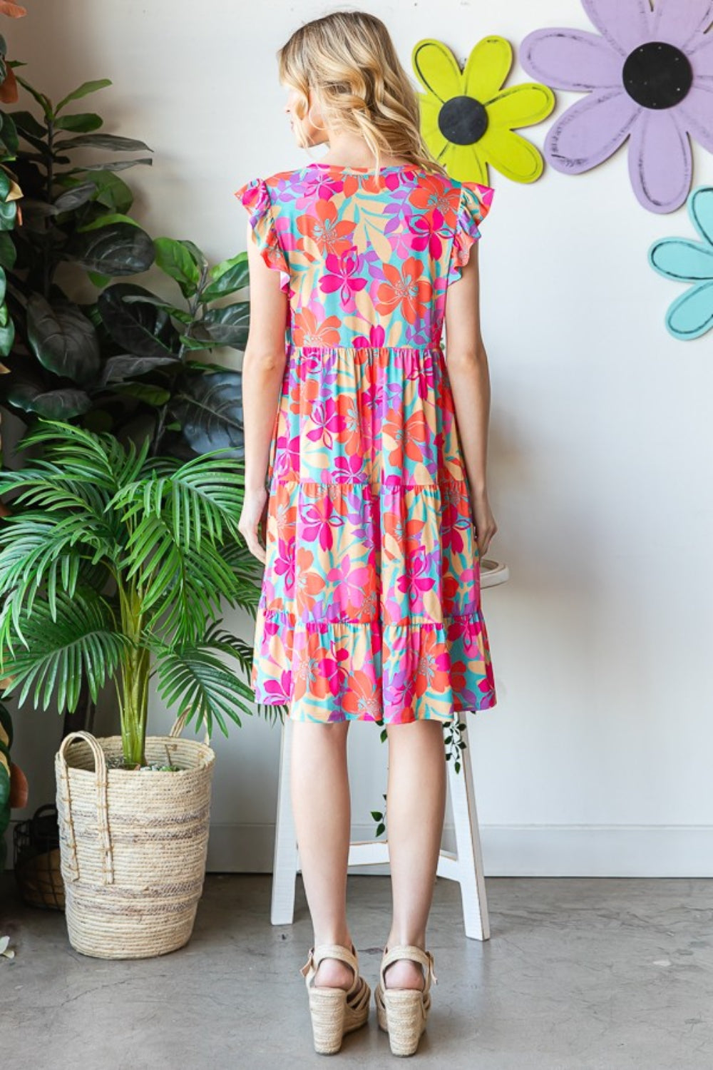 Full Size Floral Cap Sleeve Summer Dress