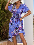 Blue Floral Vacation Midi Dress