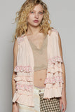 Ruffled Open Front Sleeveless Boho Beachy Cardigan