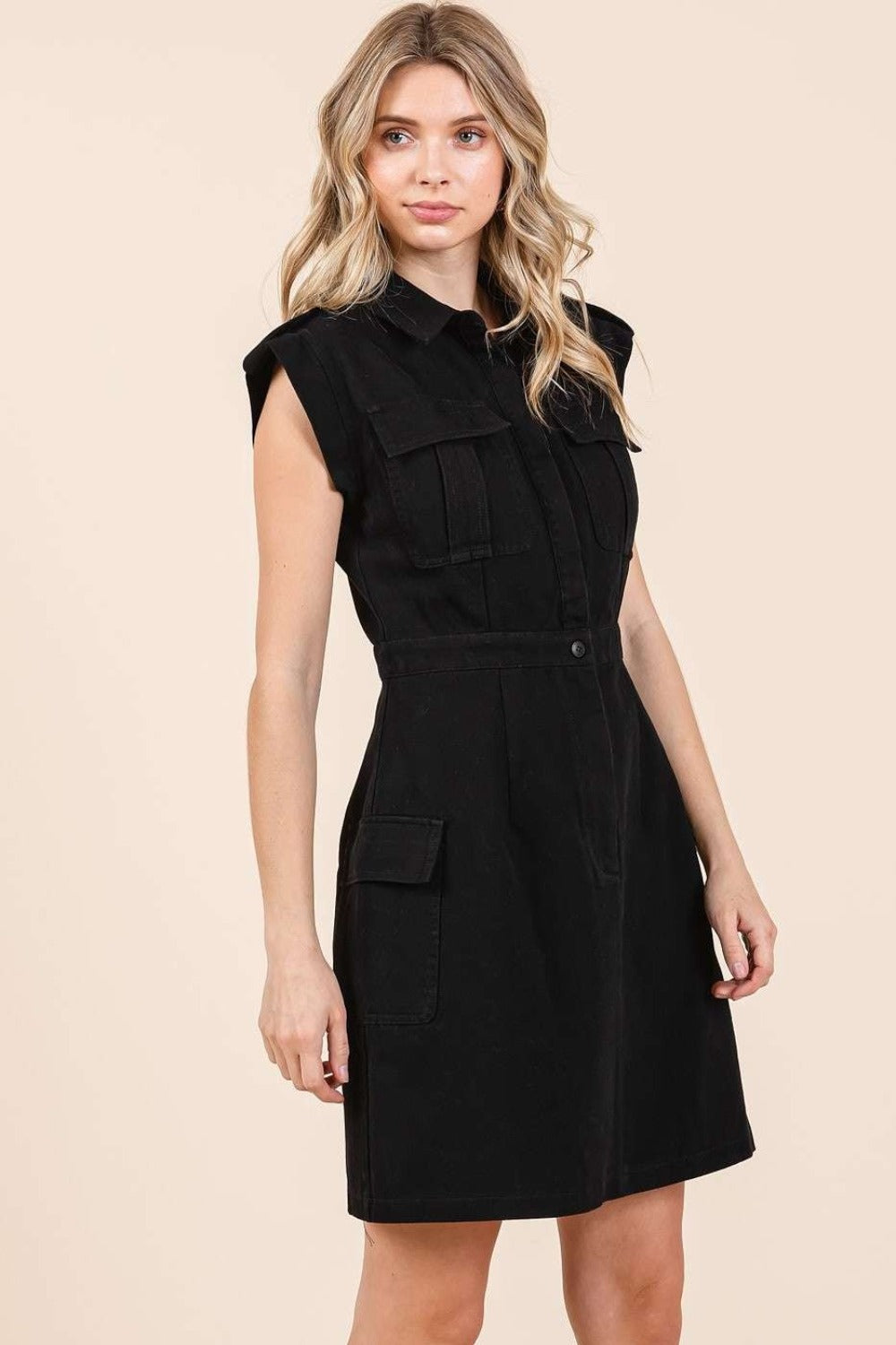 Cargo Pocket Half Button Mini Resort Dress