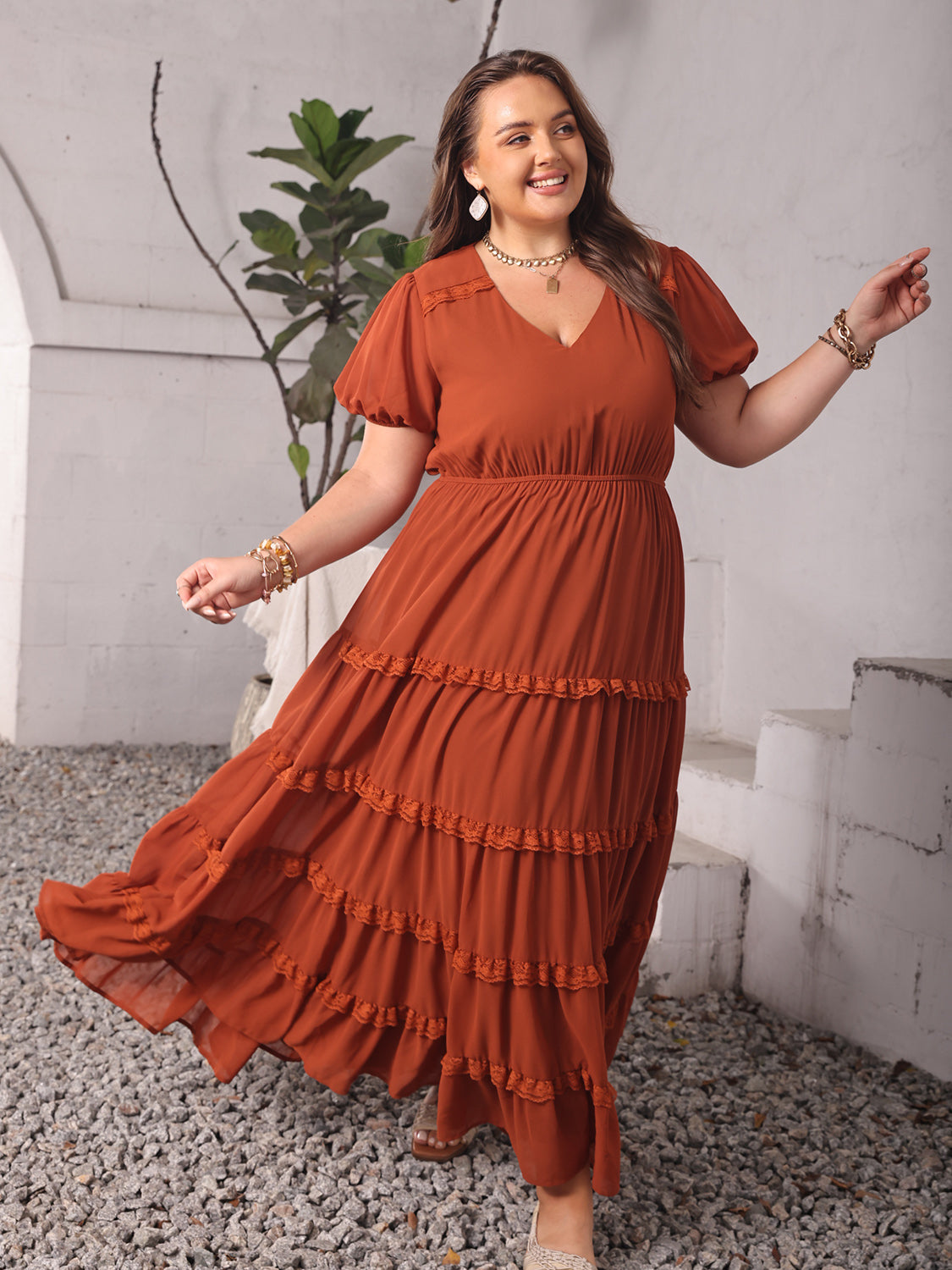 Plus Size Cap Sleeve Maxi Dress