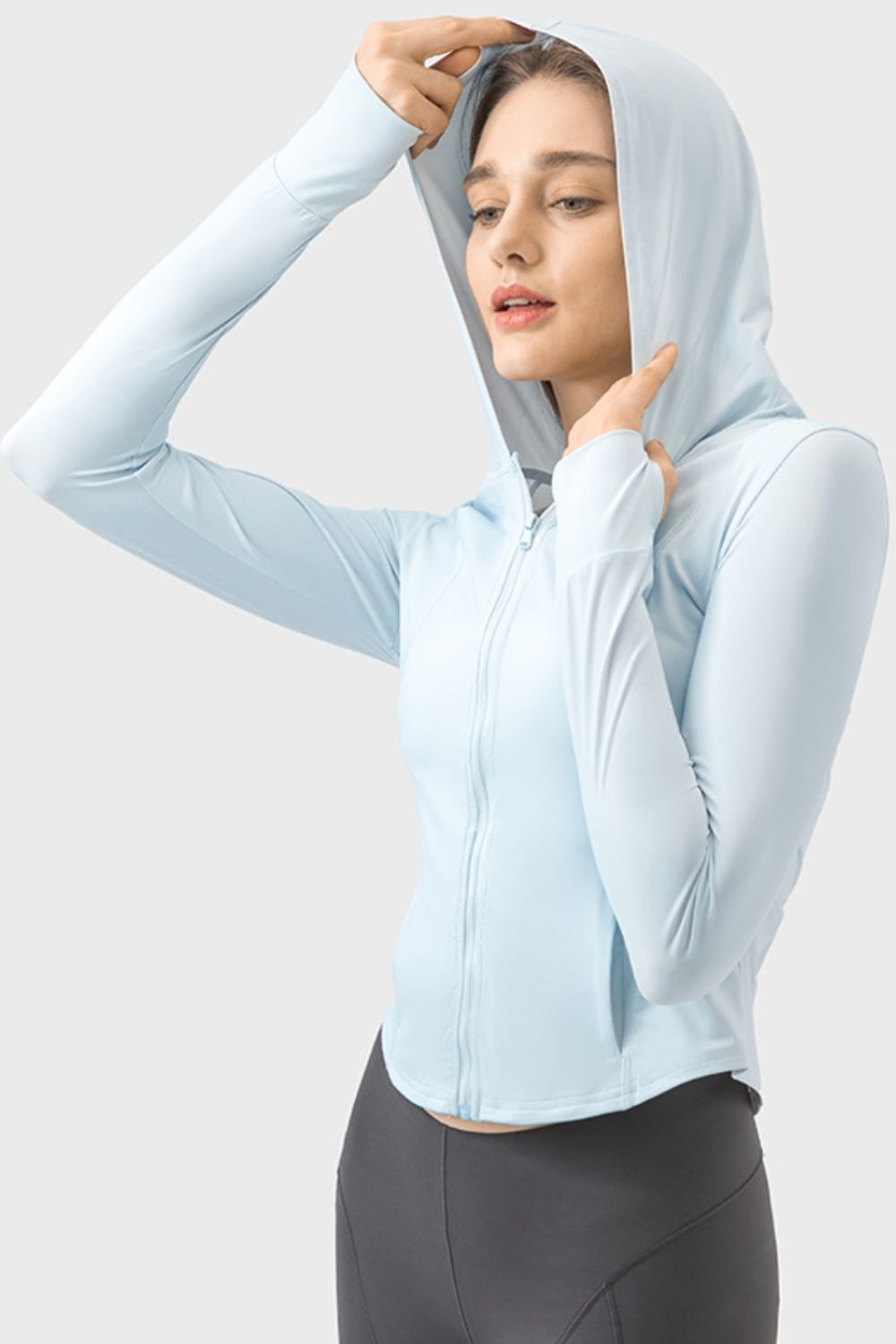 Zip Up Hooded Long Sleeve Active Top