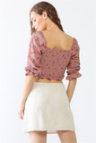 Floral Ruffle Smocked Back Ruched Crop Top