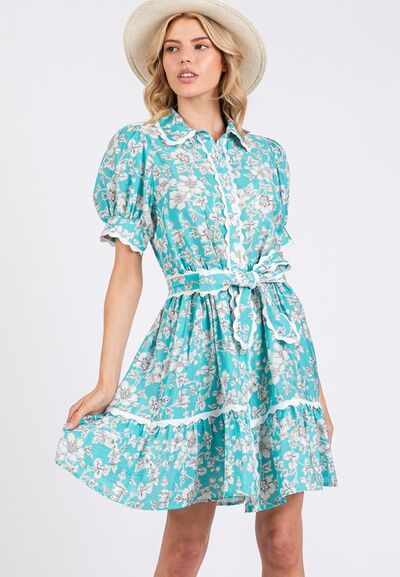 Floral Scalloped Mini Shirt Summer Dress