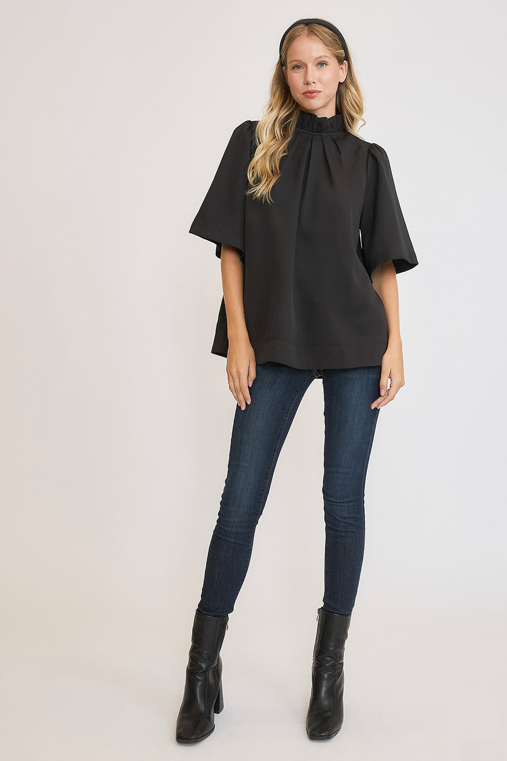 Bow Tie Back Mock Neck Half Sleeve Resort Blouse