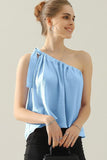 One Shoulder Bow Tie Strap Satin Silk Resort Top