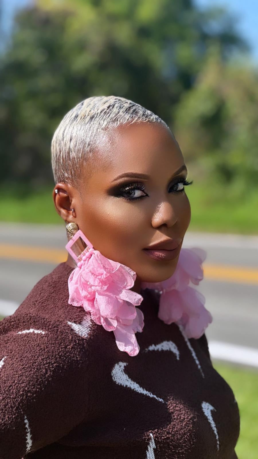 Artisan Hand crafted Nonso Square top flower petal earrings