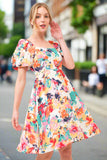 Short Puff Sleeve Floral Dress