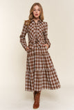 Plaid Tiered Midi Shirt Dress