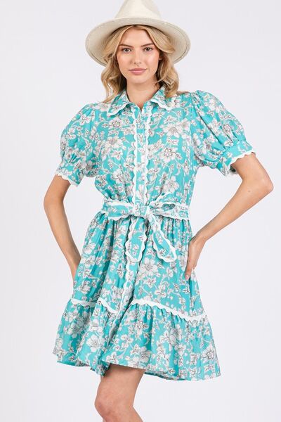 Floral Scalloped Mini Shirt Summer Dress