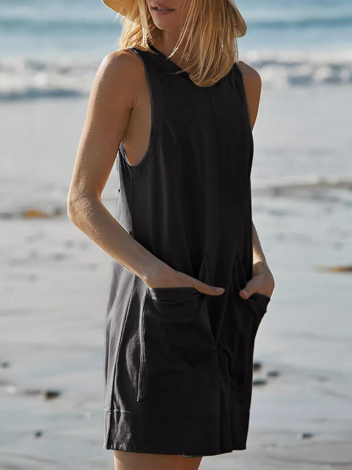 Beachy Sleeveless Vacay Romper with Pockets