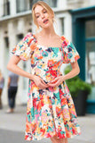 Short Puff Sleeve Floral Dress