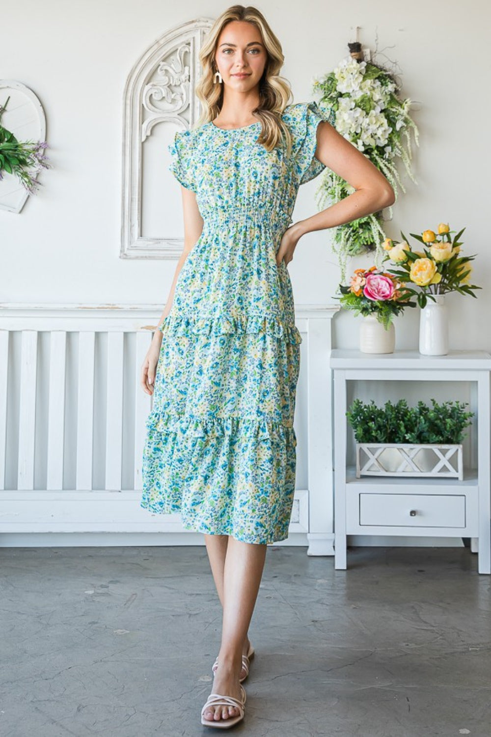 Reborn J Floral Ruffle Summer Midi Dress