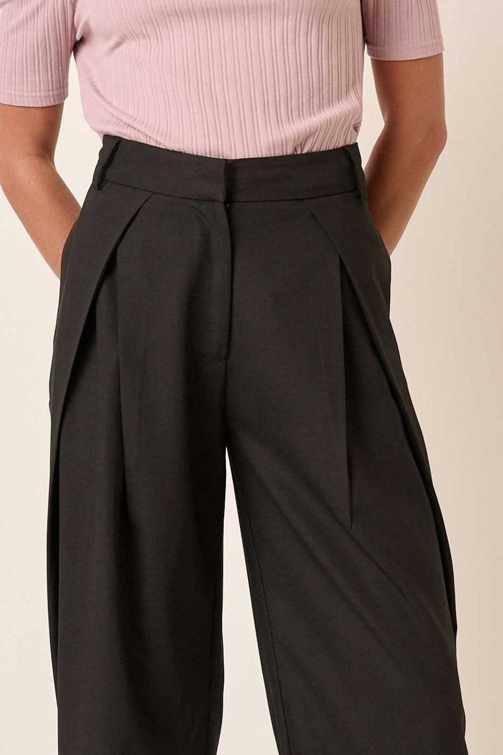 Deep Pleated High Waisted Wide Leg Resort Pants