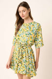 Floral Tie Waist Half Sleeve Summer Mini Dress