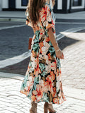 Tropical Plunge Half Sleeve Resort Maxi Dress