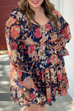 Plus Size Smocked Printed Long Sleeve Dress