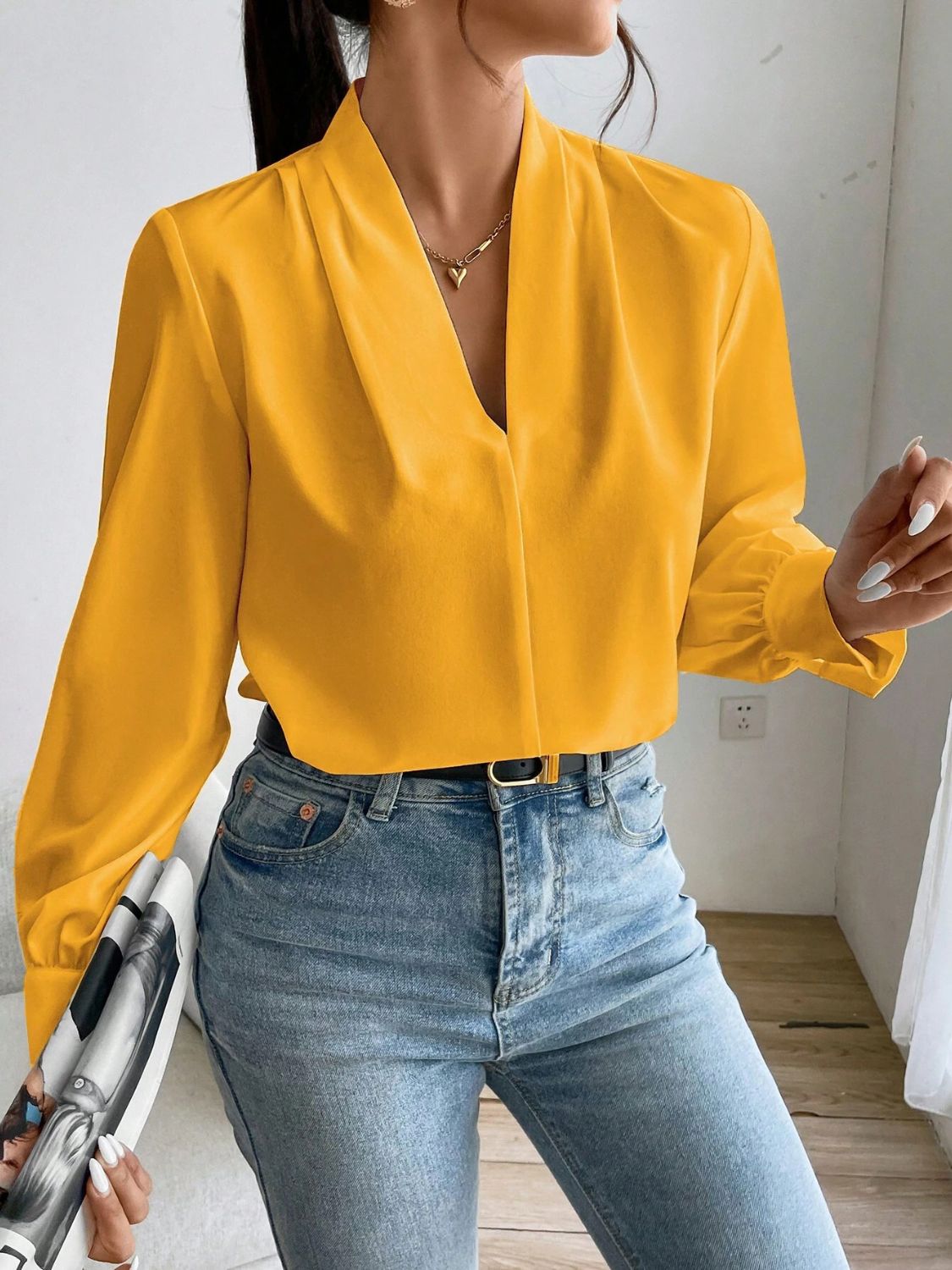 Classic V Neck Long Sleeve Shirt