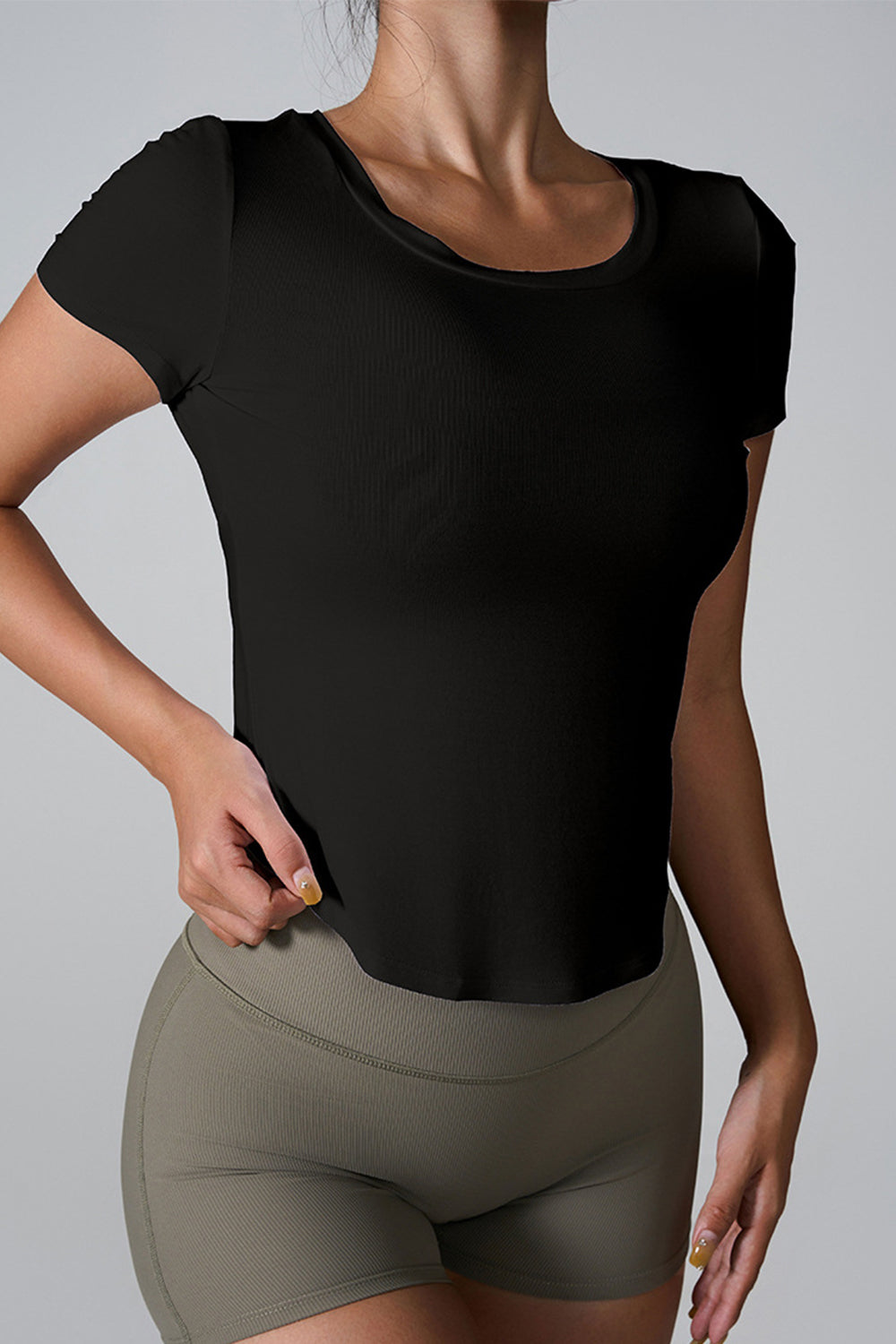 Cutout Round Neck Short Sleeve Yoga Top